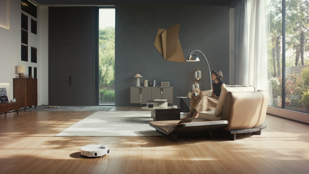 Robot vacuum cleaner on a wooden floor
