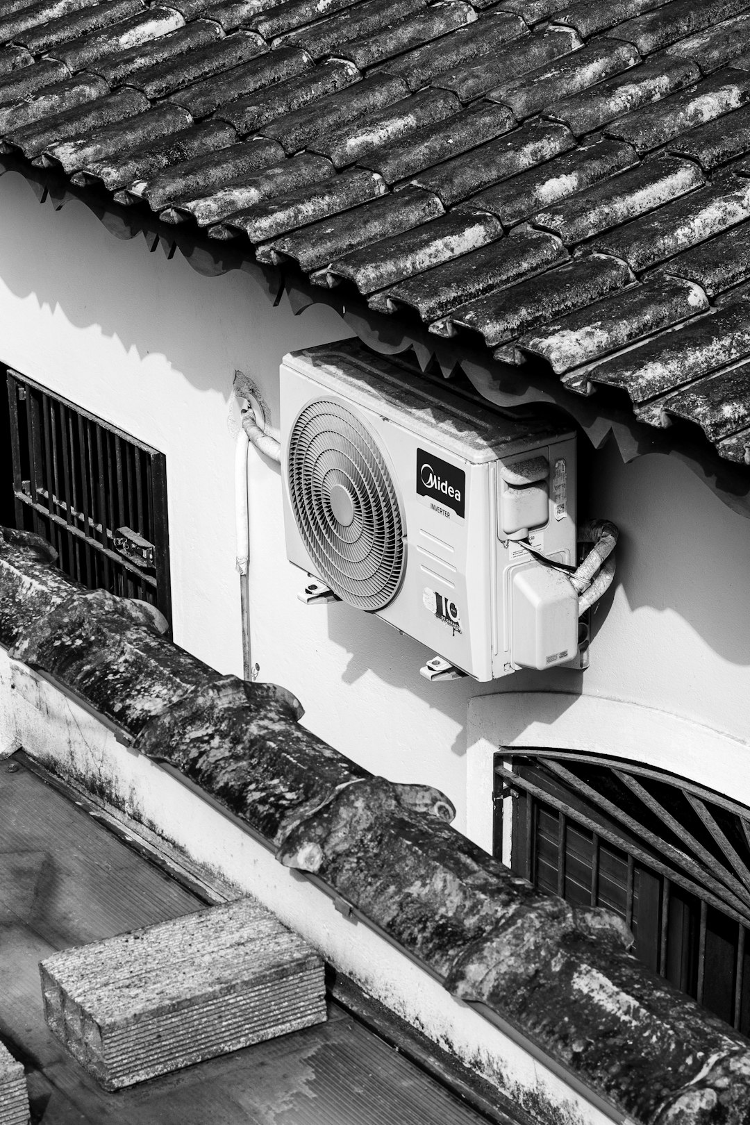Air conditioning unit mounted on a white wall