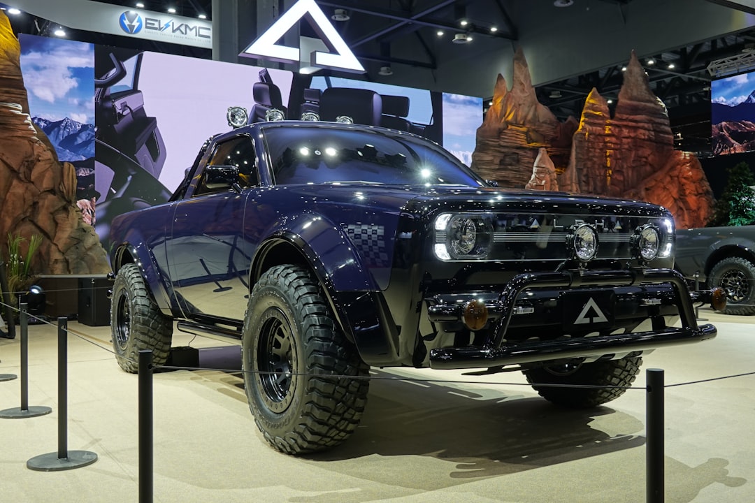 a truck is on display at a car show