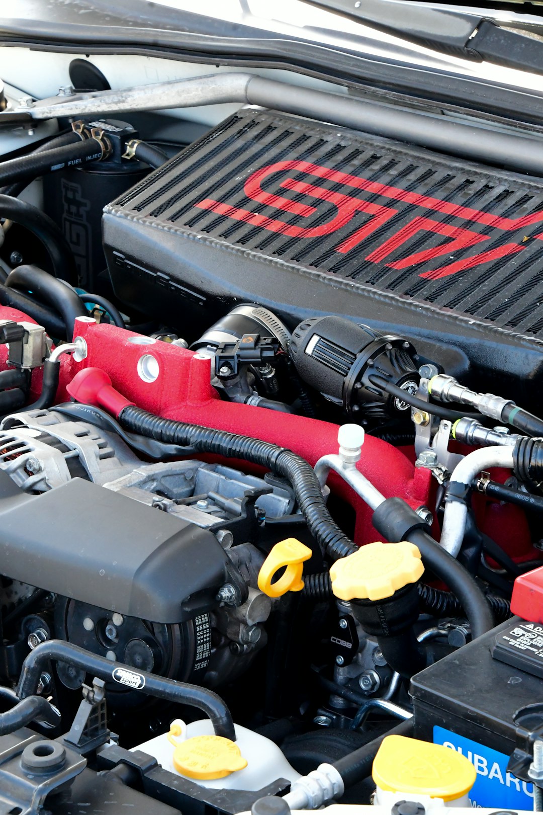 a close up of the engine of a car
