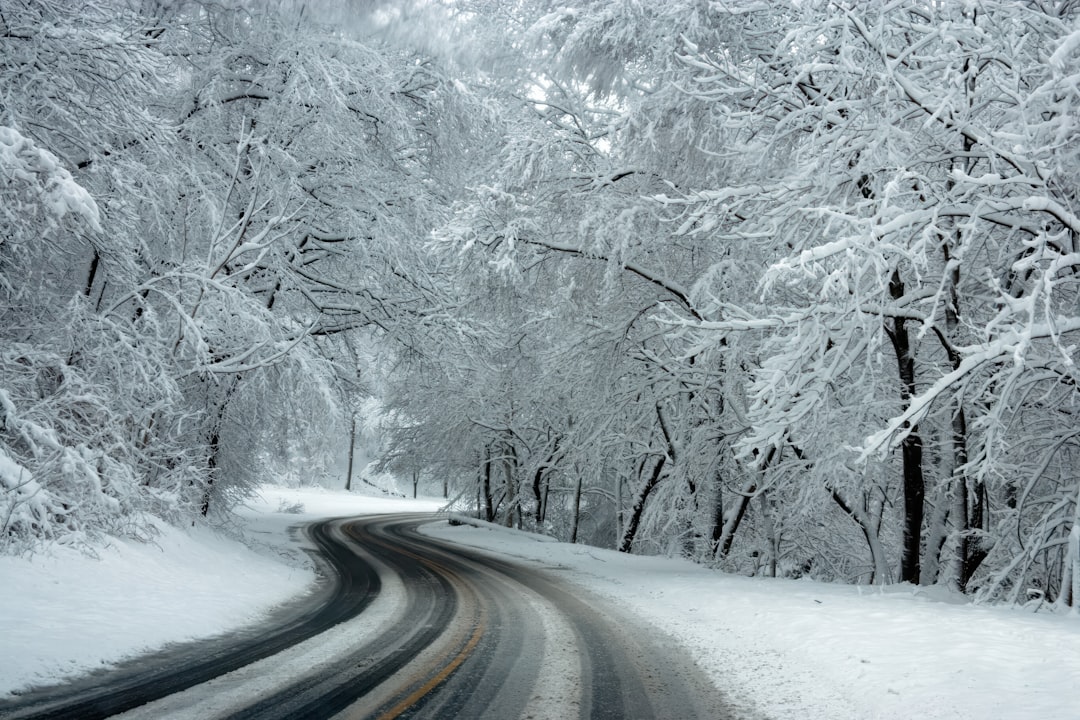 Icy road after a heavy snowfall