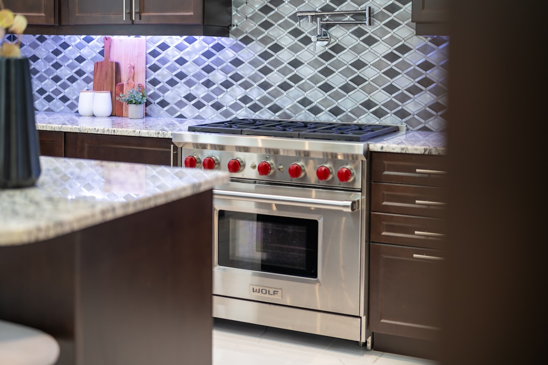 Modern stainless steel gas range in a kitchen