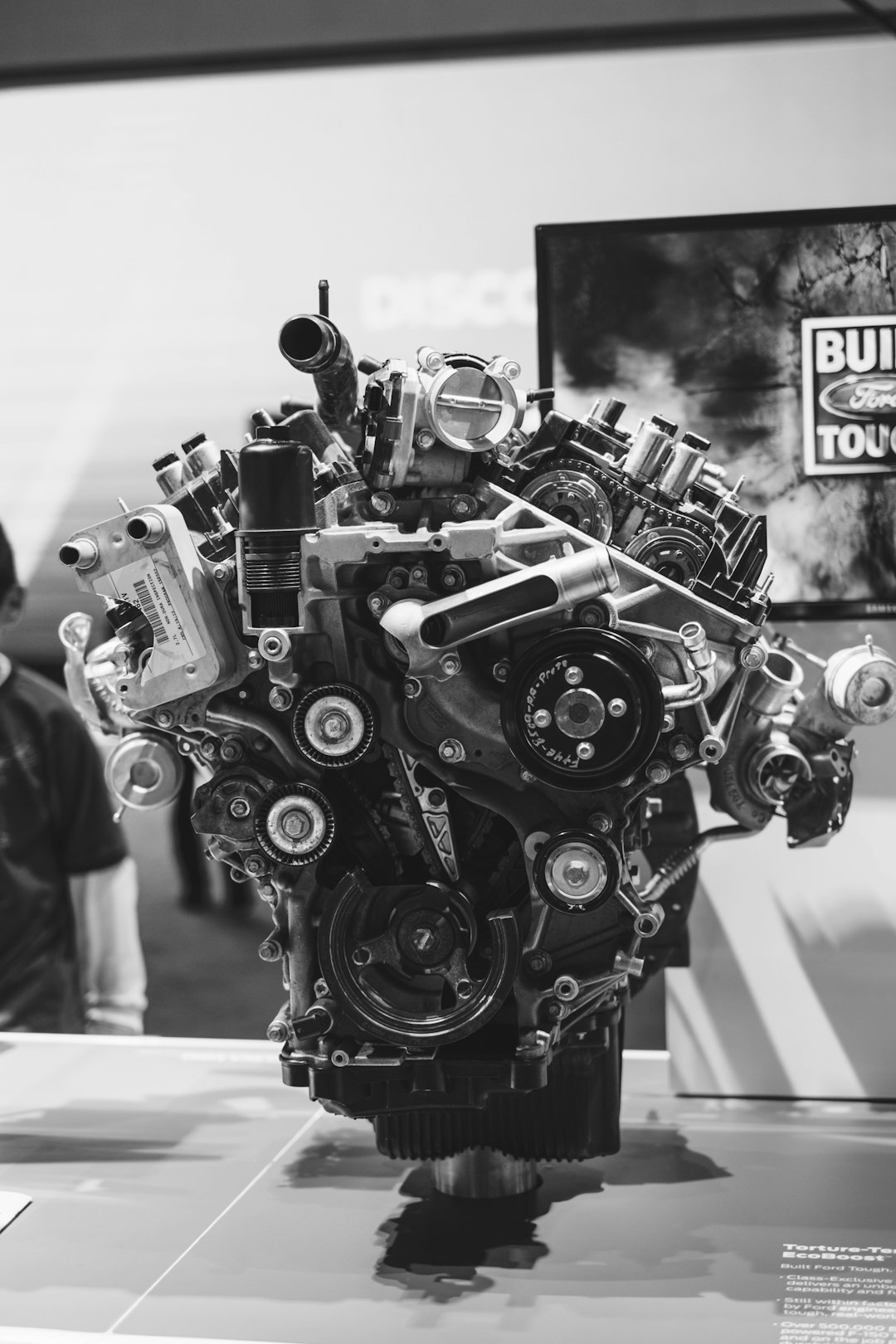 A detailed image of a ford engine displayed